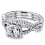 Kobelli Cushion Moissanite and Diamond Fancy Halo Cross Shank Bridal Set, 1-1/2 CTW 14k Gold