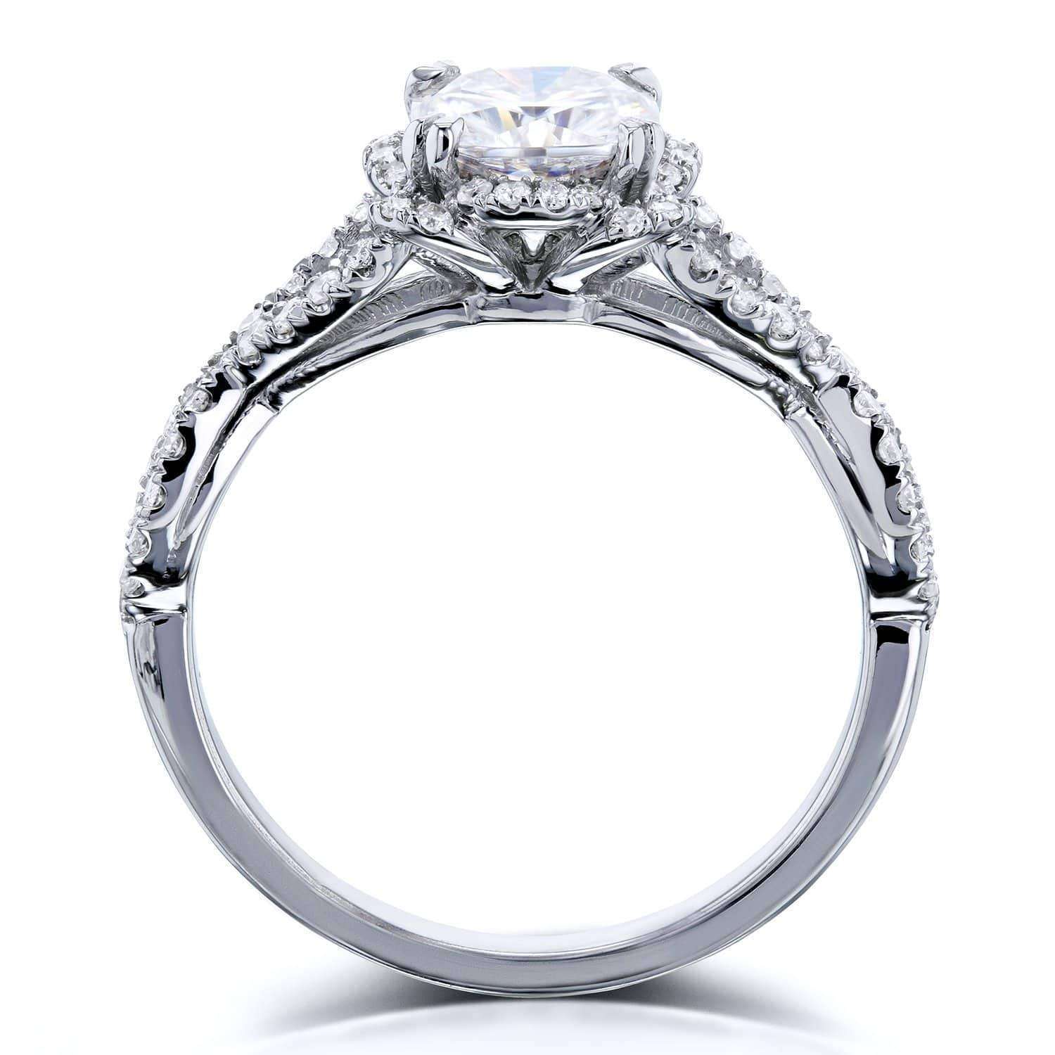 Kobelli Cushion Moissanite and Diamond Fancy Halo Cross Shank Ring, 1-2/5 CTW 14k Gold