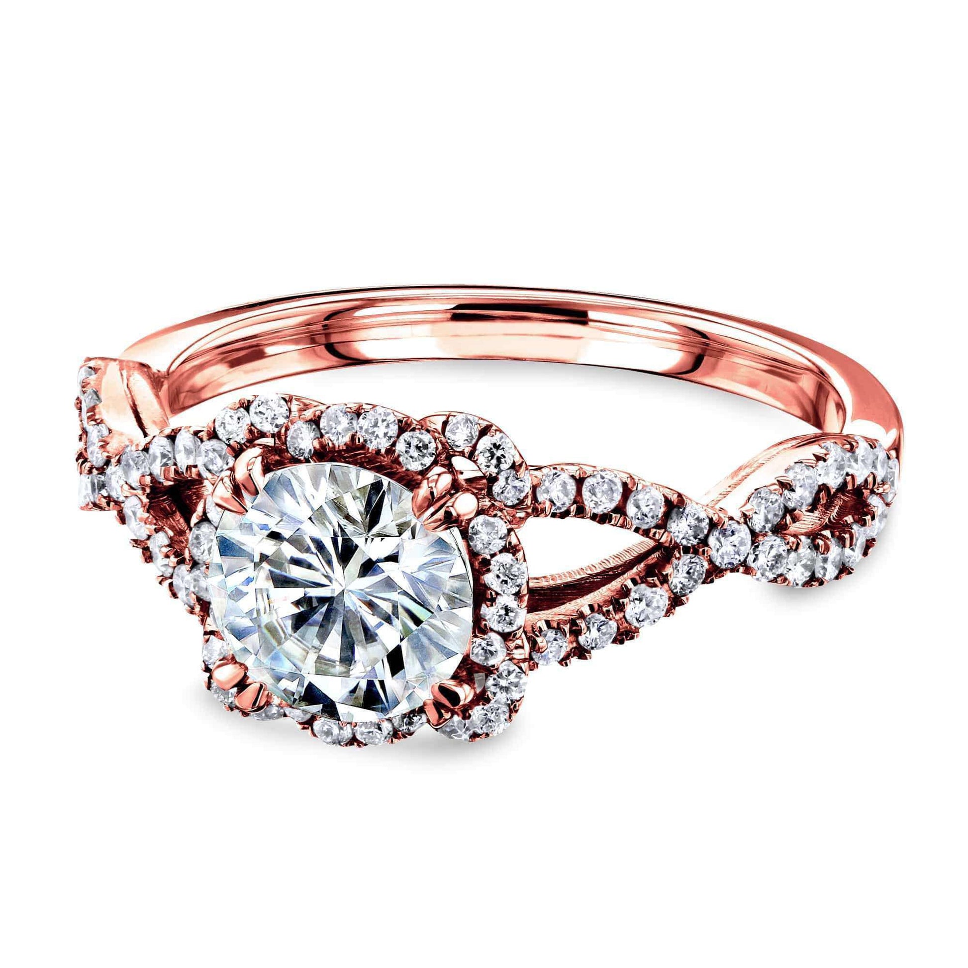 Kobelli Round Moissanite Fancy Halo Cross Shank Ring MZ62465R-E/4.5R