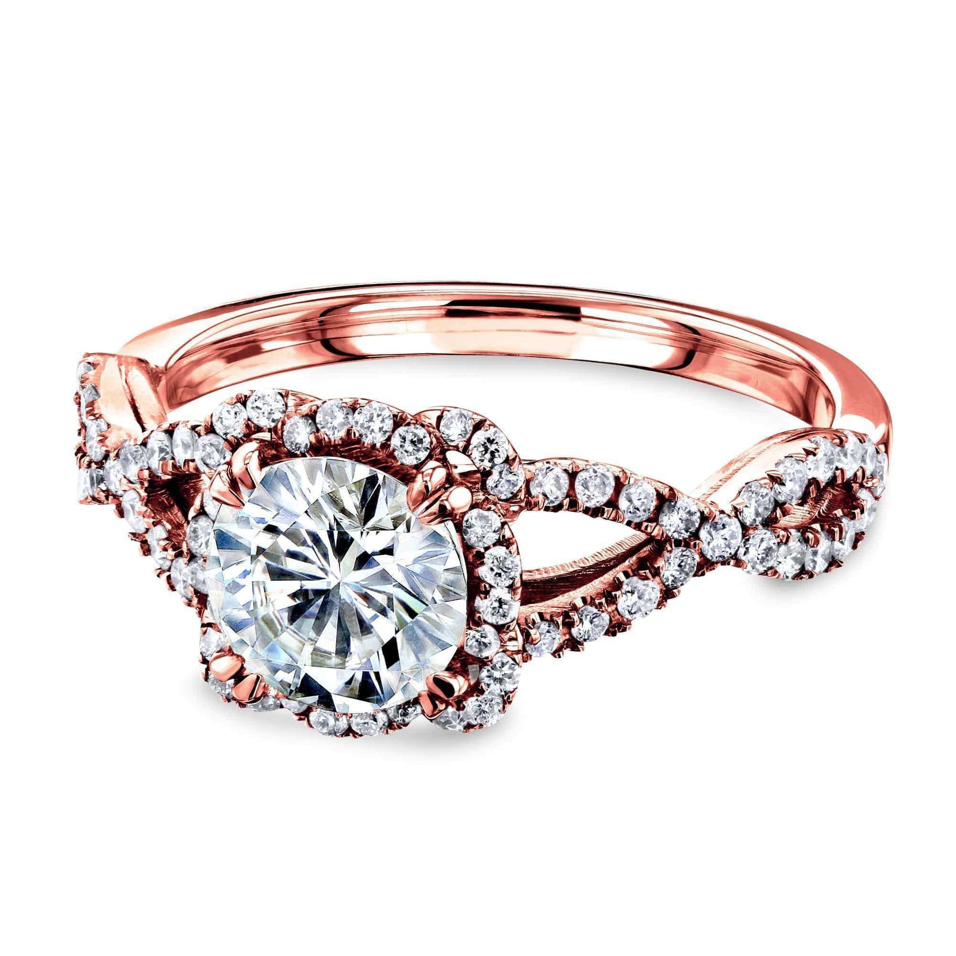 Kobelli Round Forever One Moissanite Halo Cross Shank Ring MZFO62465R-E/4.5R