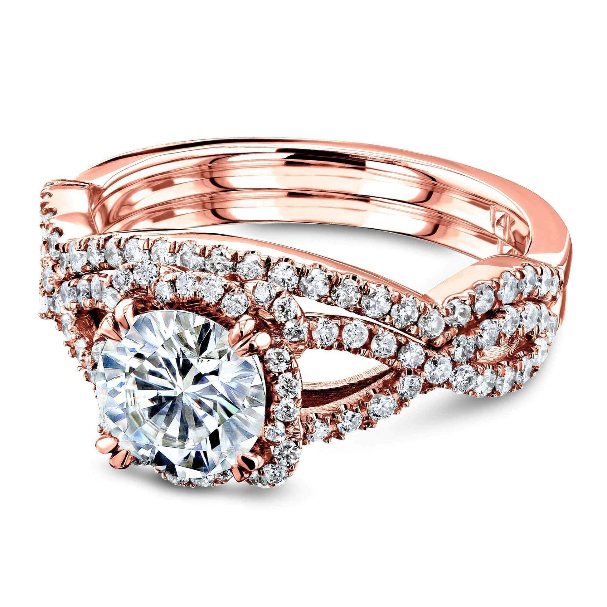 Kobelli Round Forever One Moissanite Halo Cross Shank Gold Bridal Set MZFO62465R-ED/4.5R