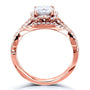 Kobelli Round Moissanite Fancy Halo Cross Shank Gold Bridal Set