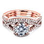 Kobelli Round Moissanite Fancy Halo Cross Shank Gold Bridal Set
