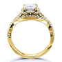 Kobelli Round Moissanite Fancy Halo Cross Shank Gold Bridal Set