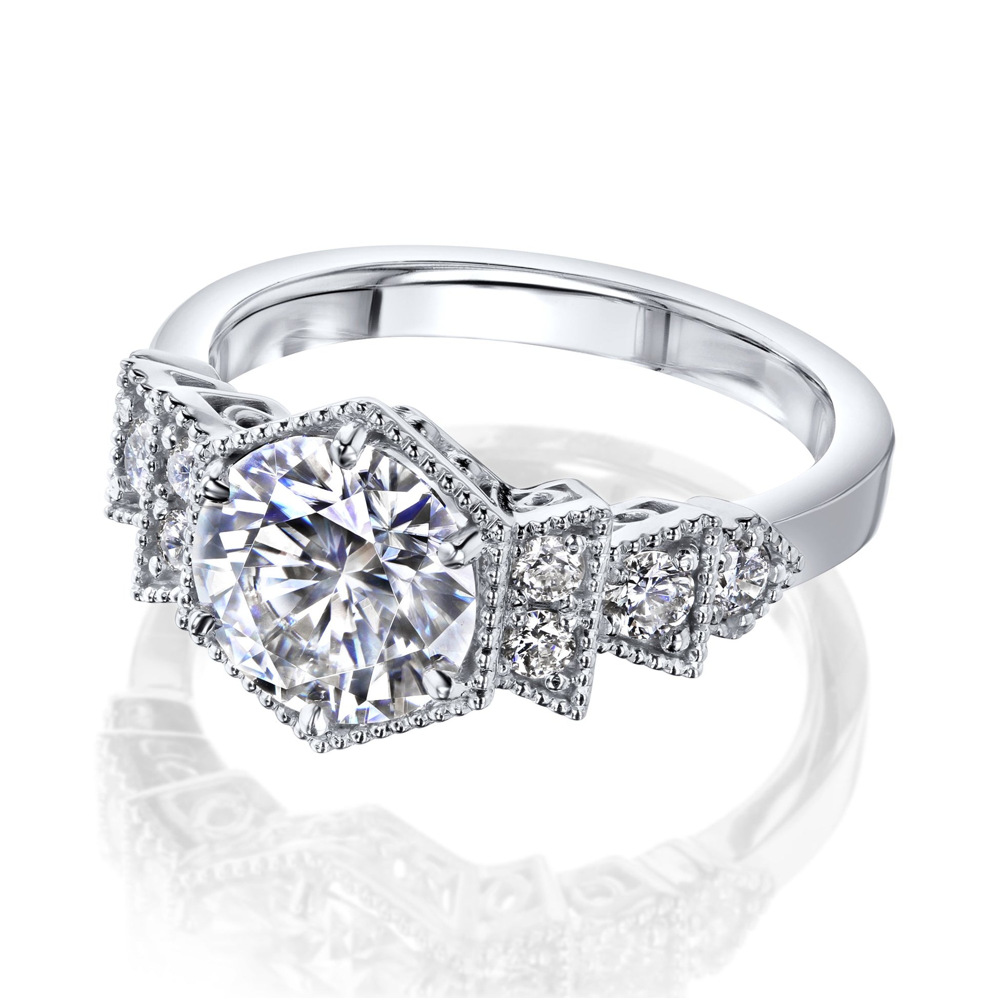 Kobelli Geometric Art Deco Moissanite Engagement Ring 