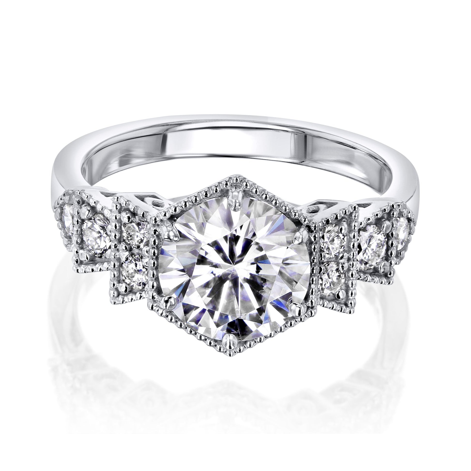 Kobelli Geometric Art Deco Moissanite Engagement Ring 
