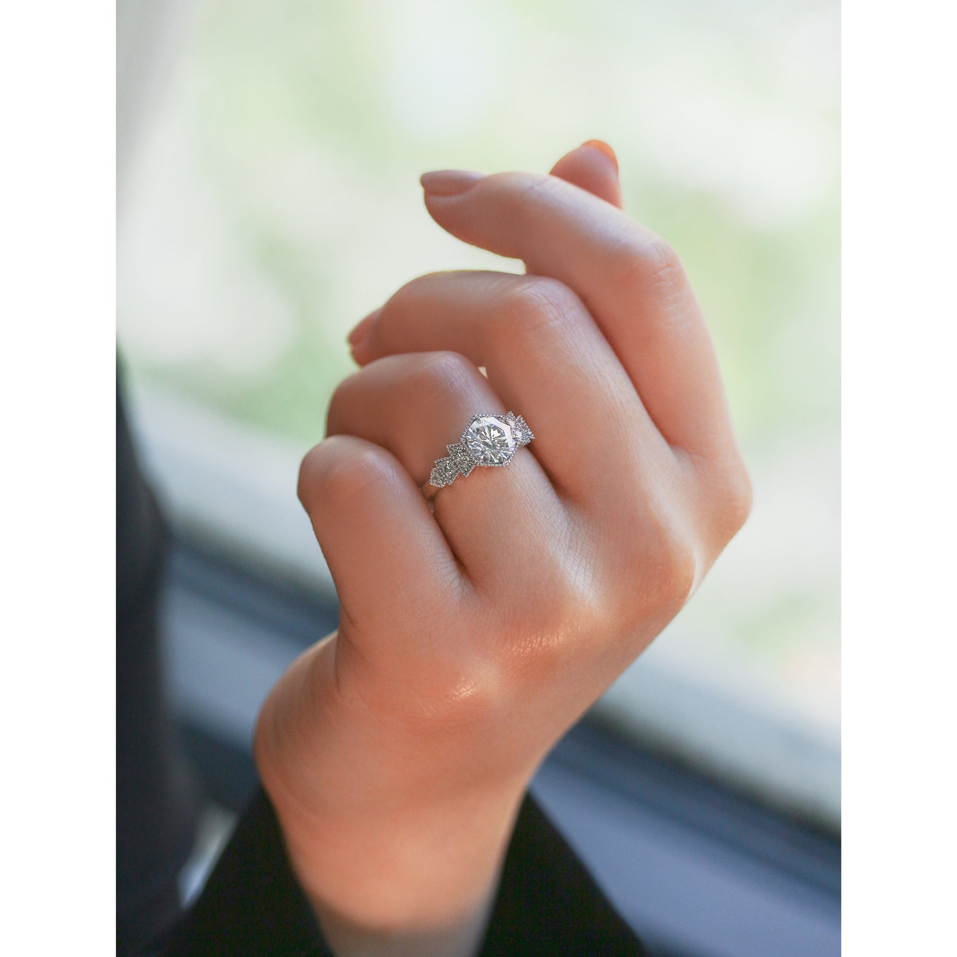 Kobelli Geometric Art Deco Moissanite Engagement Ring 