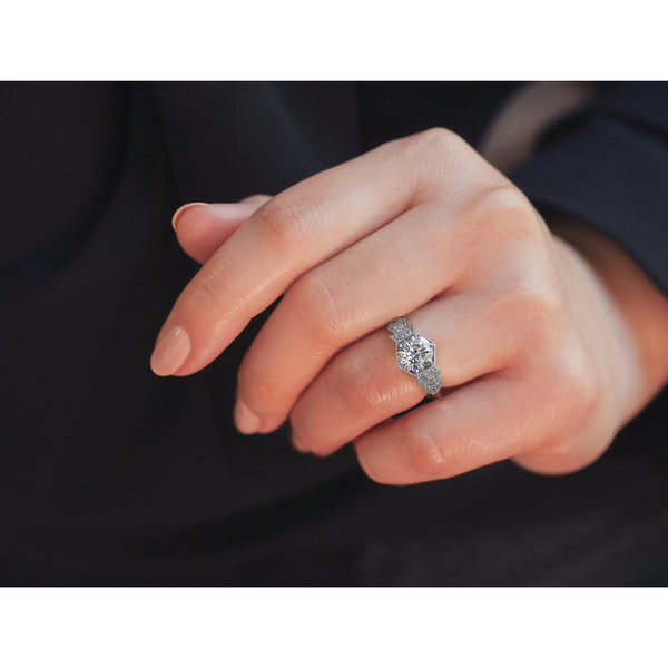 Kobelli Geometric Art Deco Moissanite Engagement Ring 