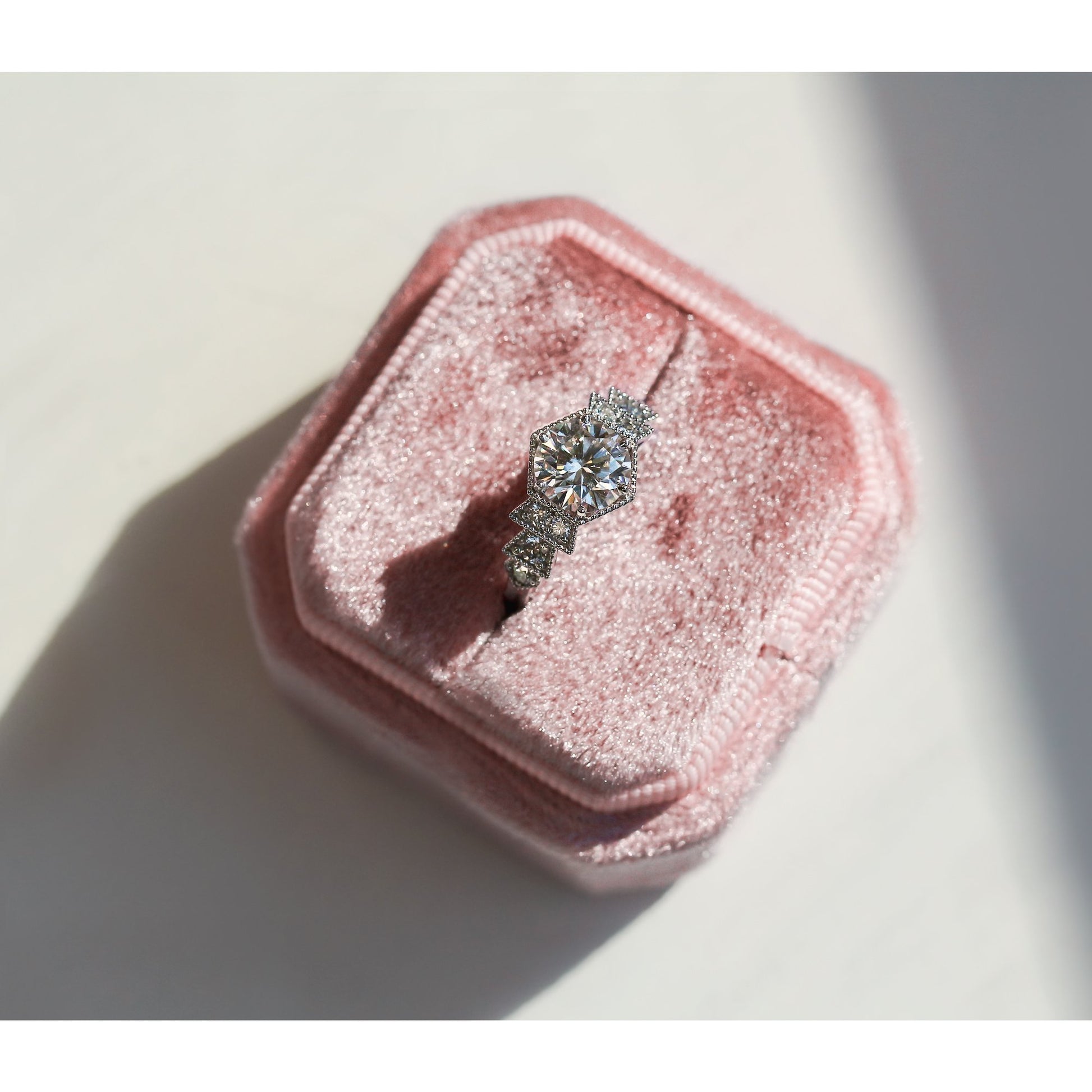 Kobelli Geometric Art Deco Moissanite Engagement Ring 