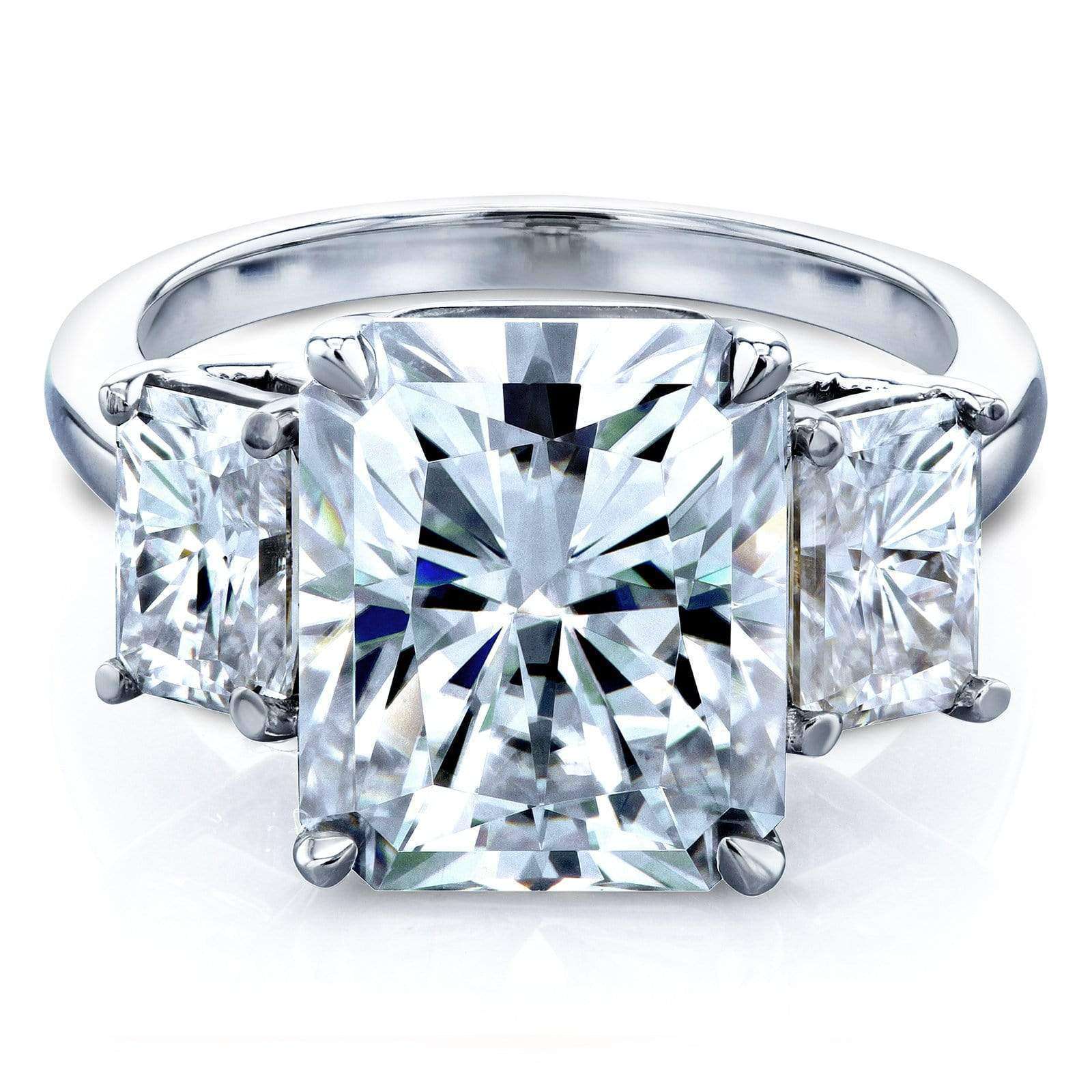 Kobelli 6 3/4 Carats Forever One Radiant Moissanite 3-Stone Statement Ring 14k White Gold