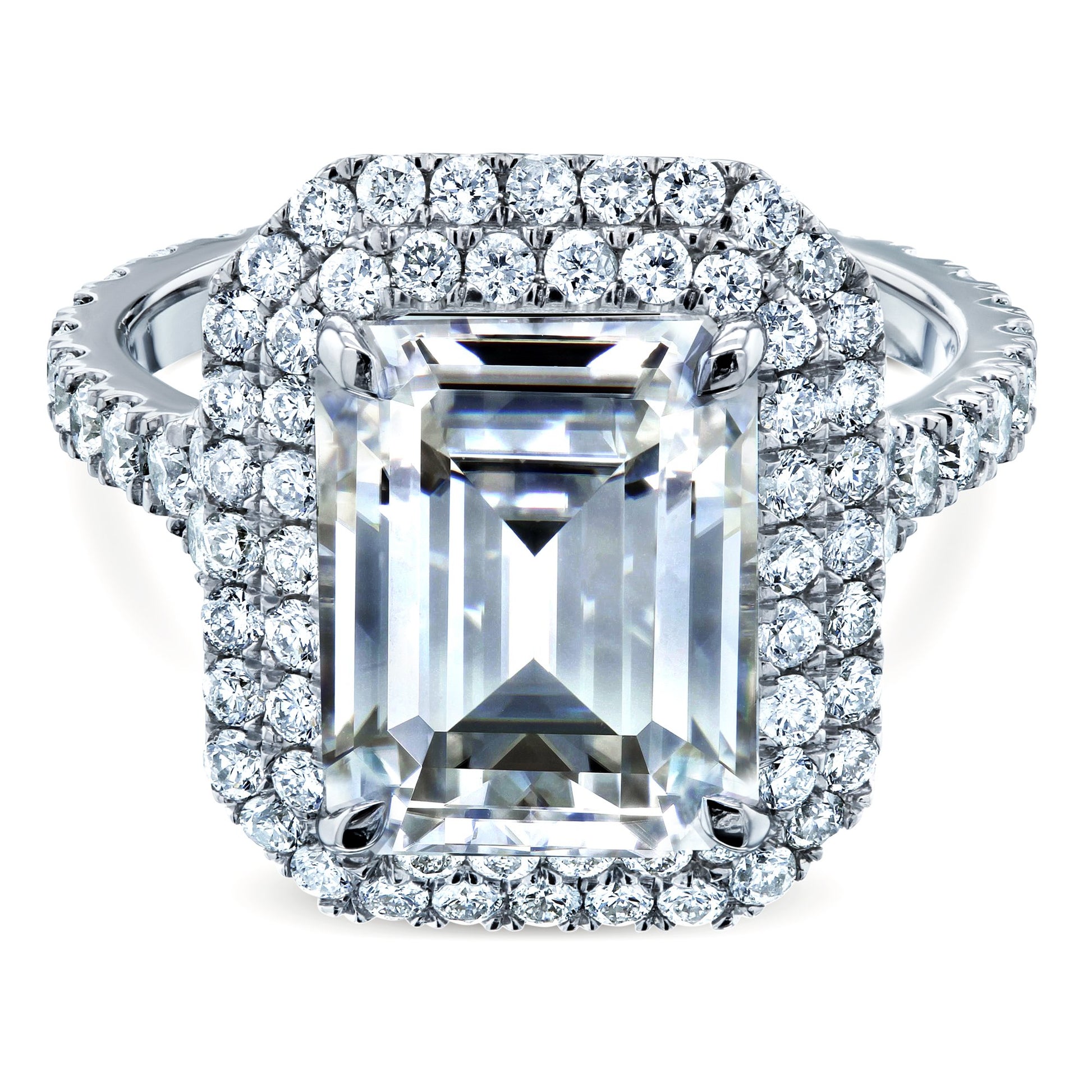 Kobelli Large Emerald Double Halo Moissanite and Diamond Ring