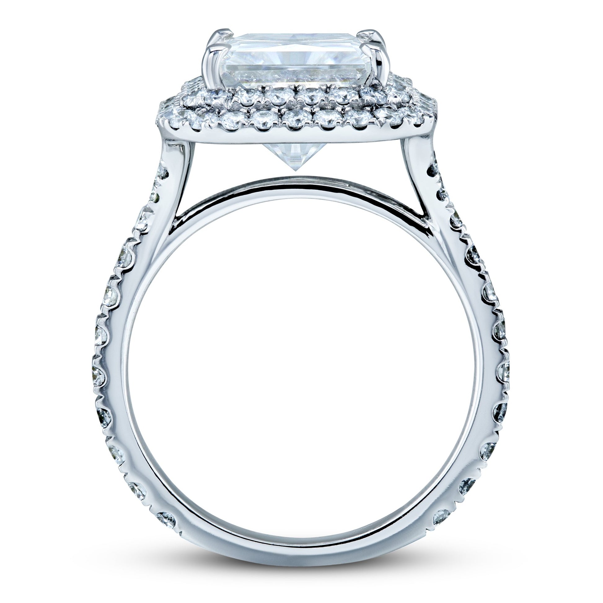 Kobelli Large Emerald Double Halo Moissanite and Diamond Ring