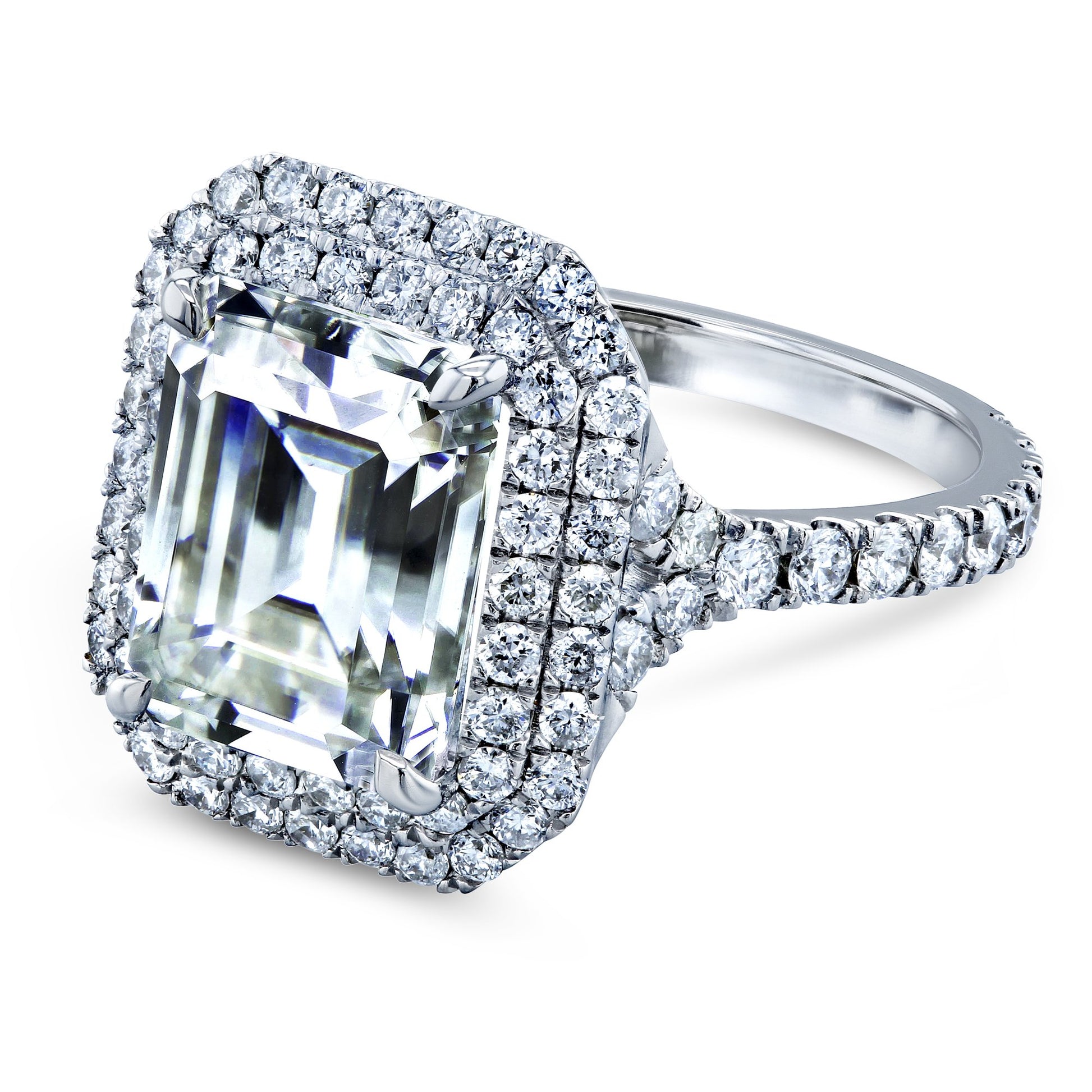 Kobelli Large Emerald Double Halo Moissanite and Diamond Ring
