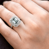 Kobelli Large Emerald Double Halo Moissanite og Diamond Ring