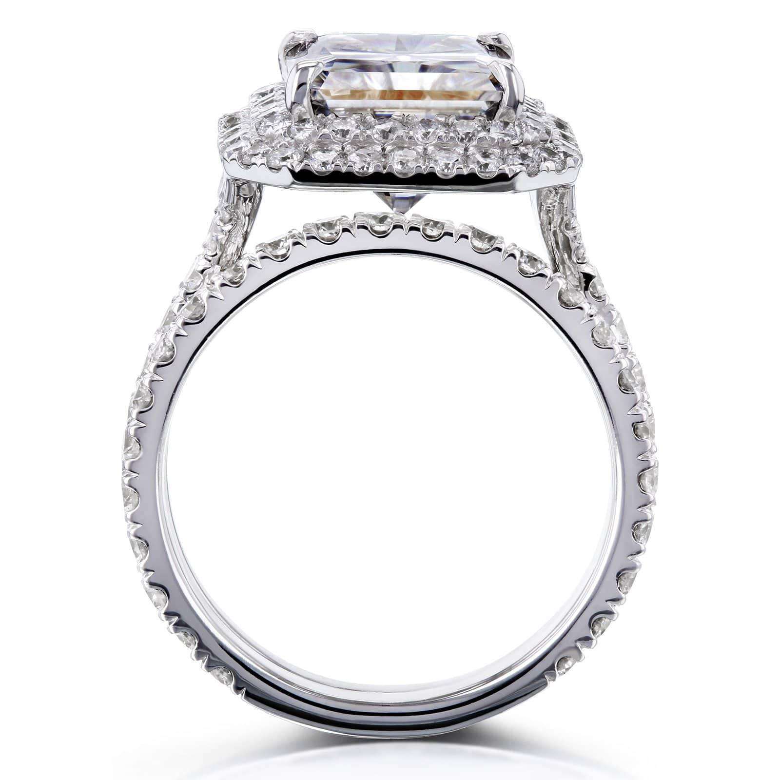 Kobelli 5 1/2 Carats Large Radiant Double Halo Moissanite and Diamond Rings