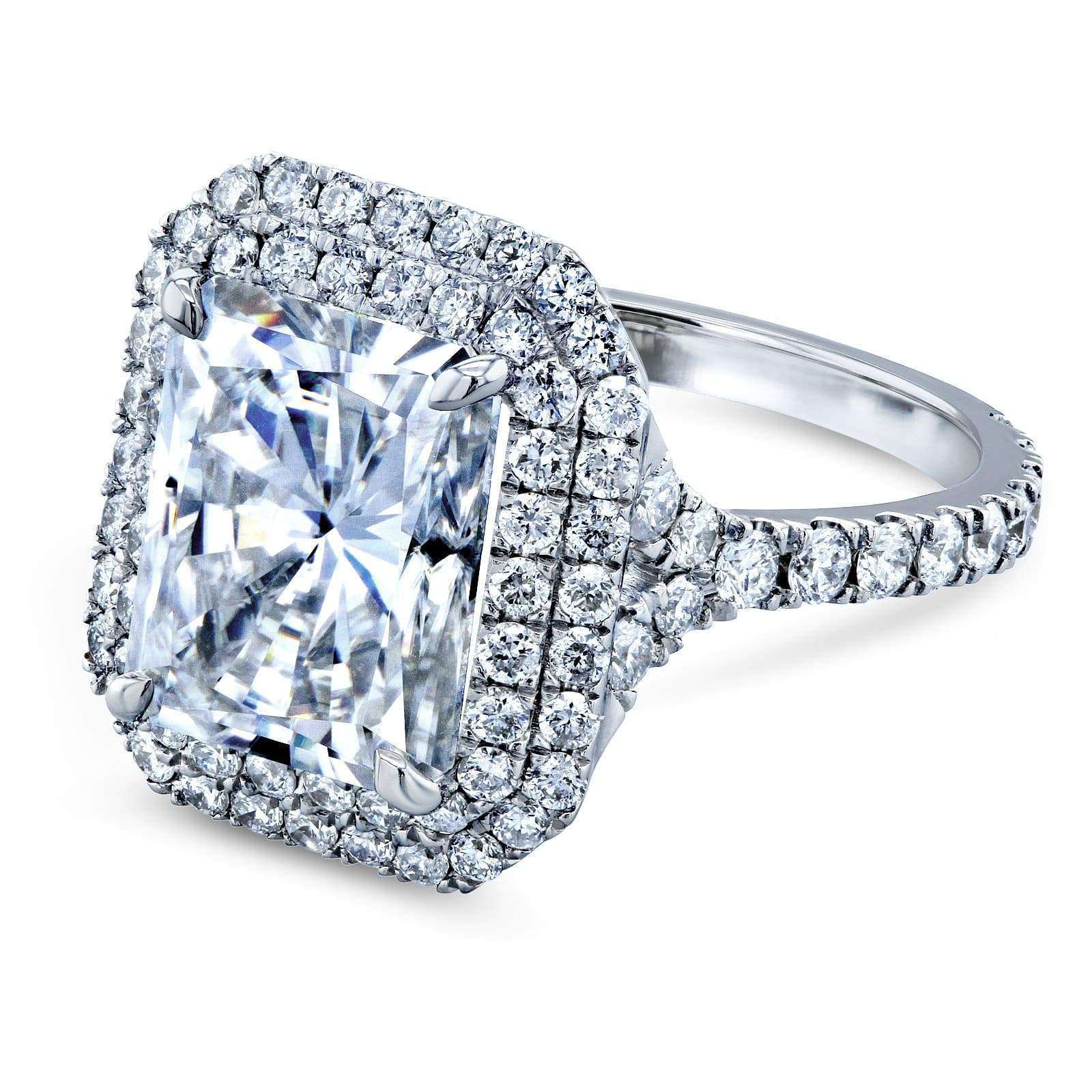 Kobelli Large Radiant Double Halo Moissanite and Diamond Ring