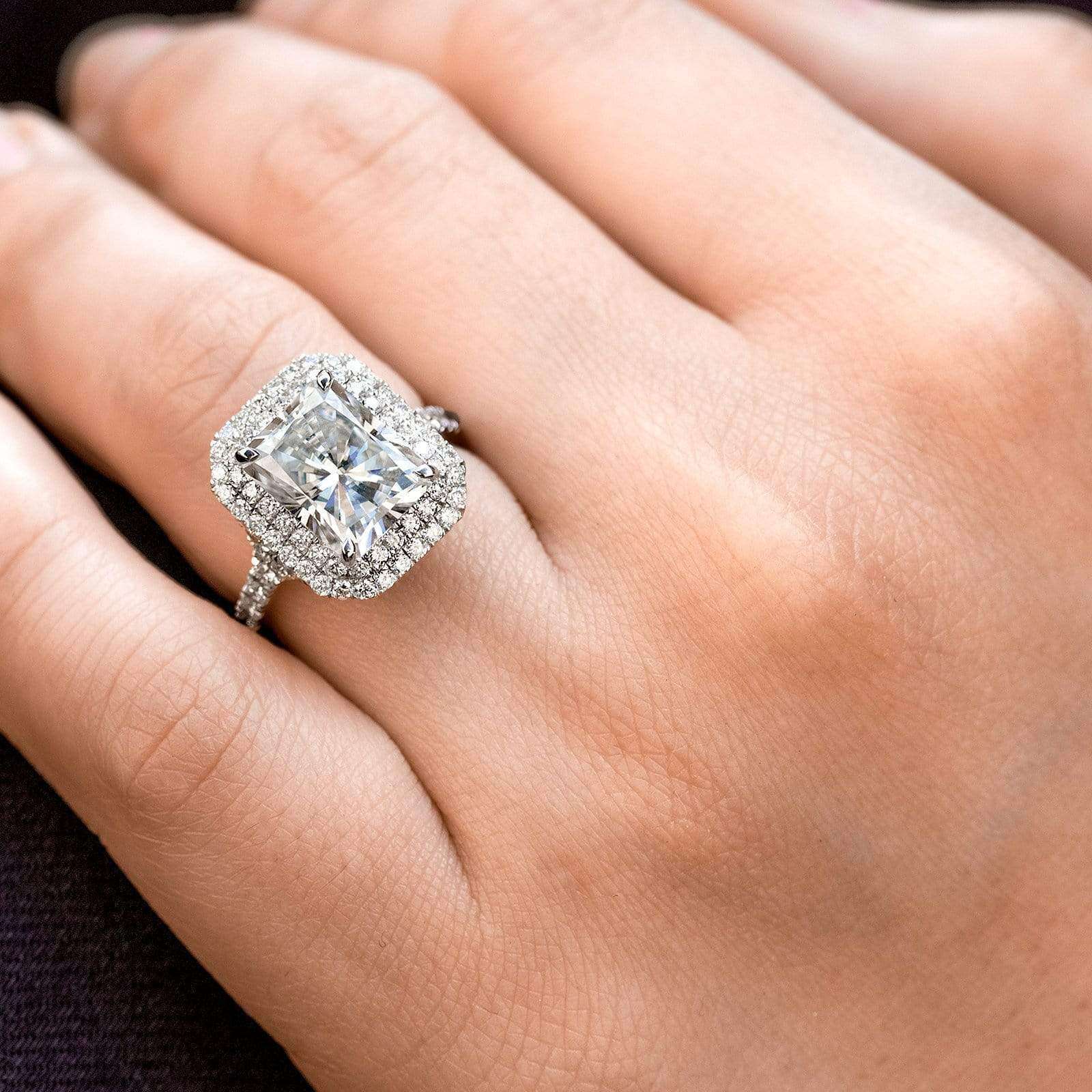 Kobelli Large Radiant Double Halo Moissanite and Diamond Ring