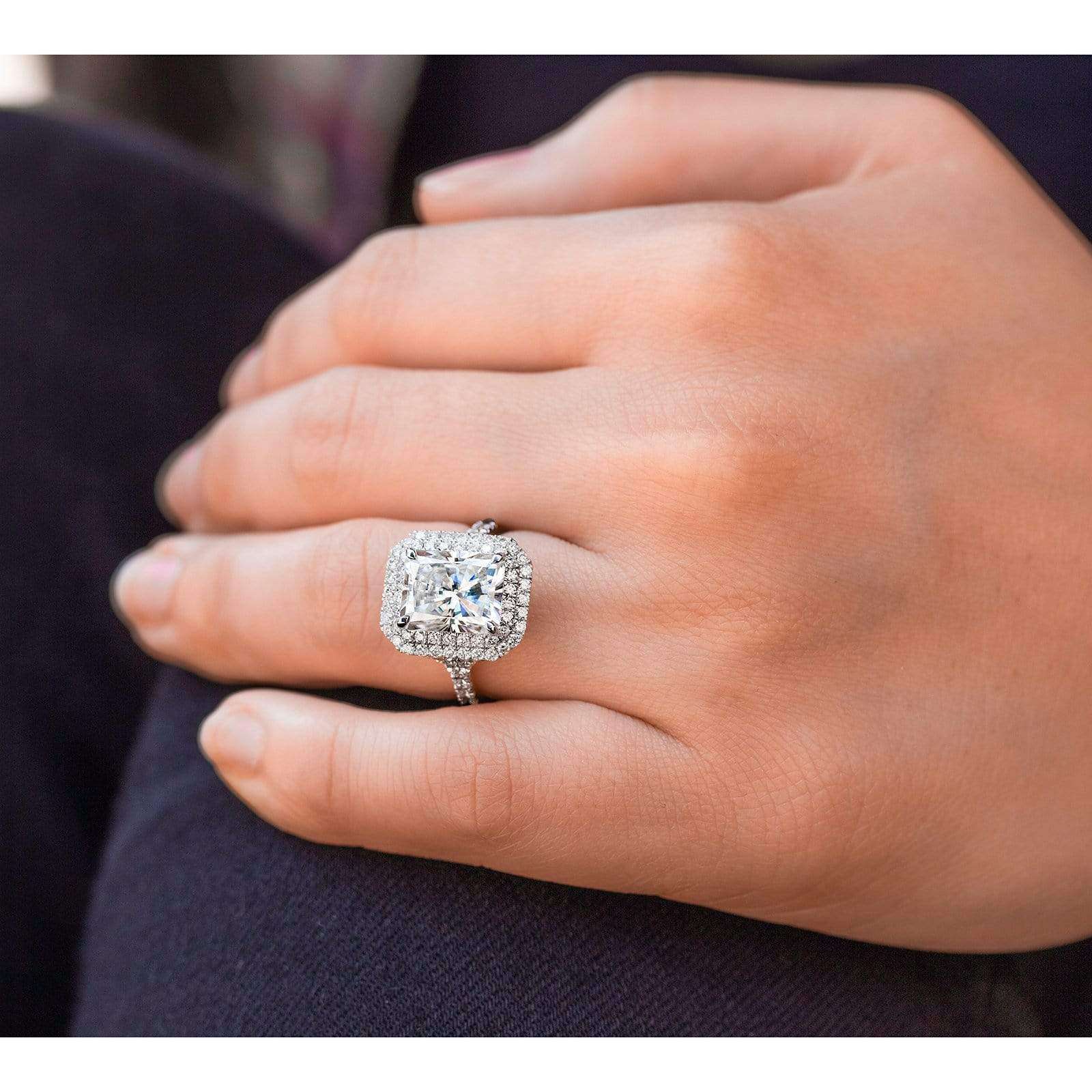 Kobelli Large Radiant Double Halo Moissanite and Diamond Ring