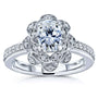 Kobelli Oval Moissanite and Diamond Halo Floral Vintage Engagement Ring 1 1/6 CTW 14k White Gold (HI/VS, GH/I)