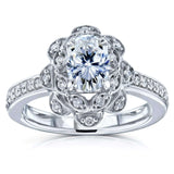 Kobelli Oval Moissanite and Diamond Halo Floral Vintage Engagement Ring 1 1/6 CTW 14k White Gold (HI/VS, GH/I)