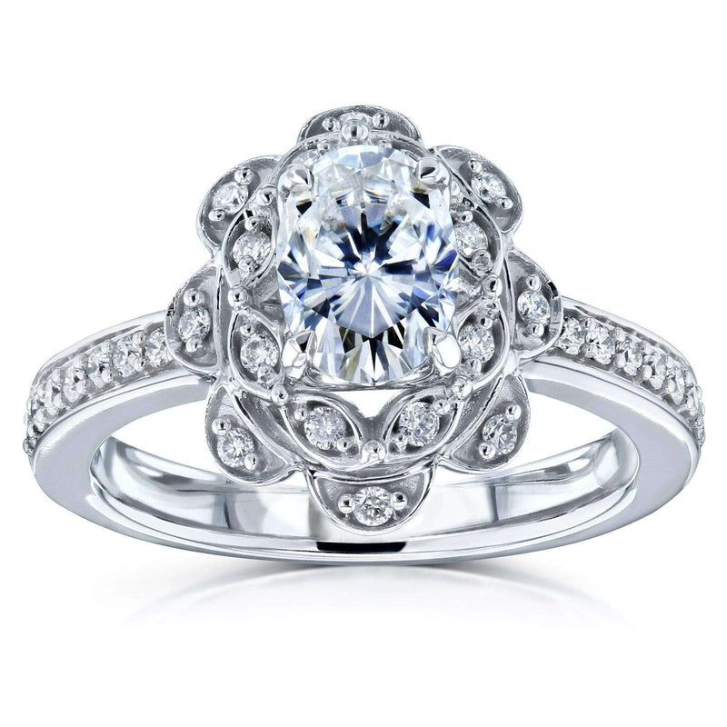Kobelli Ovaler Vintage-Verlobungsring mit Moissanit und Diamant-Halo-Blumenmuster, 1 1/6 CTW, 14 Karat Weißgold (HI/VS, GH/I)