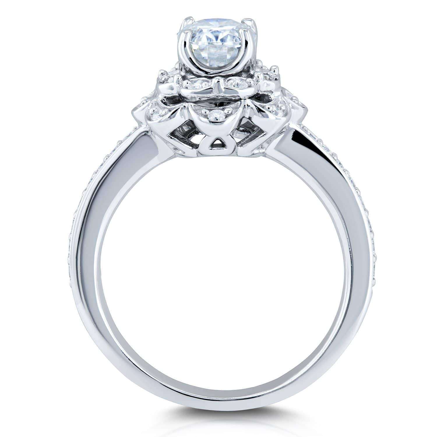Kobelli Oval Moissanite and Diamond Halo Floral Vintage Engagement Ring 1 1/6 CTW 14k White Gold (HI/VS, GH/I)