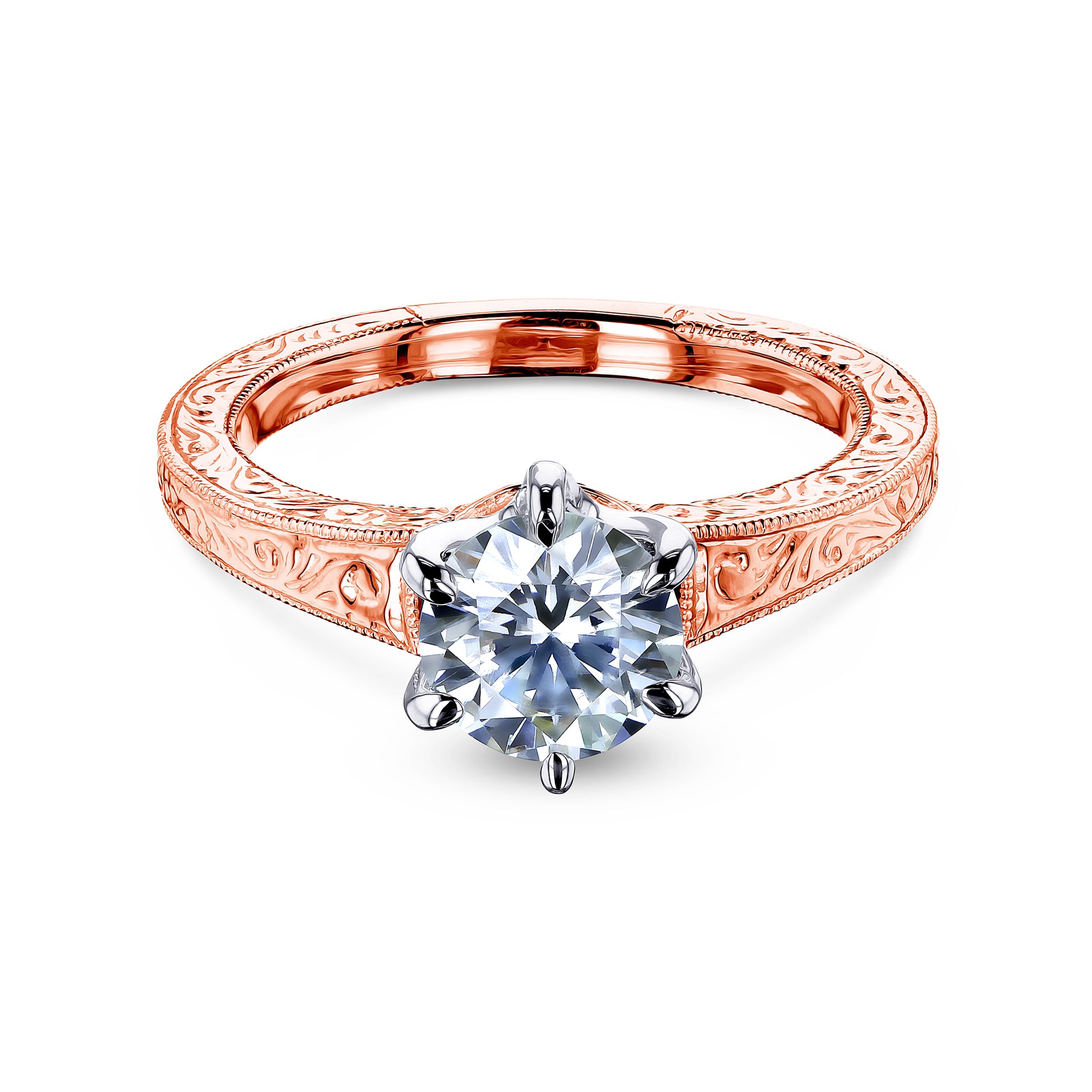 1 Carat Moissanite Natural Solitaire Vintage Patterned Ring