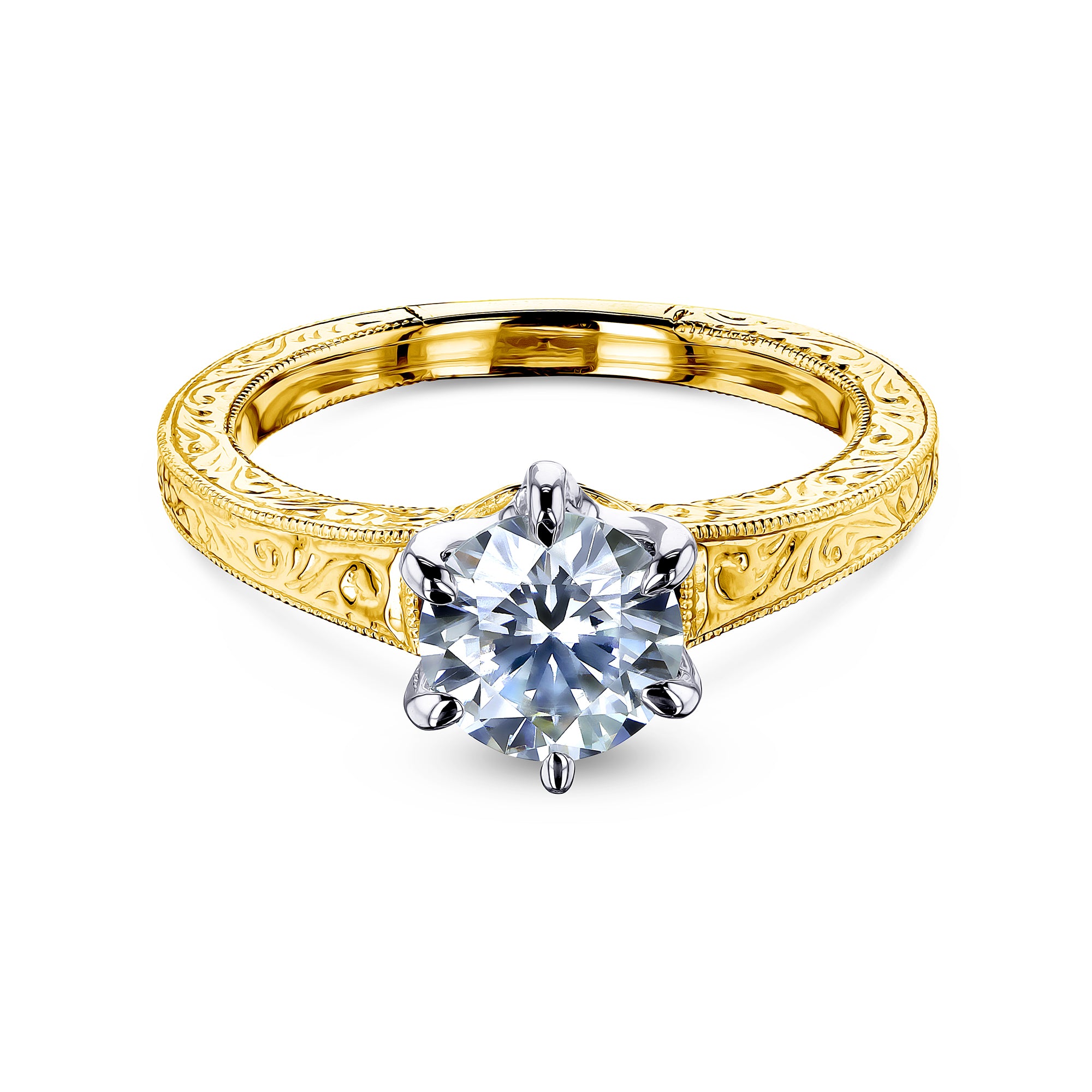1 Carat Moissanite Solitaire Vintage Patterned Ring