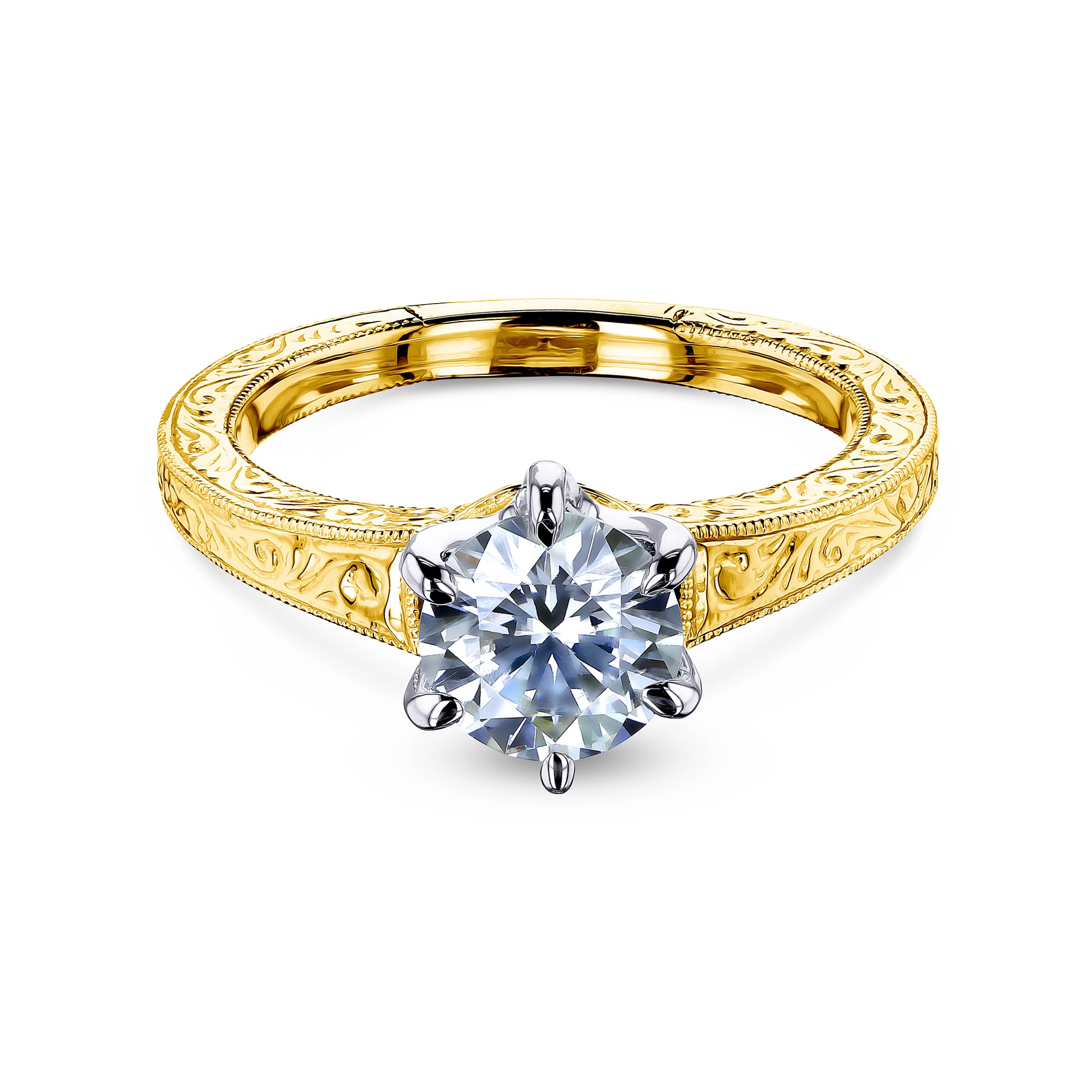 1 Carat Moissanite Natural Solitaire Vintage Patterned Ring