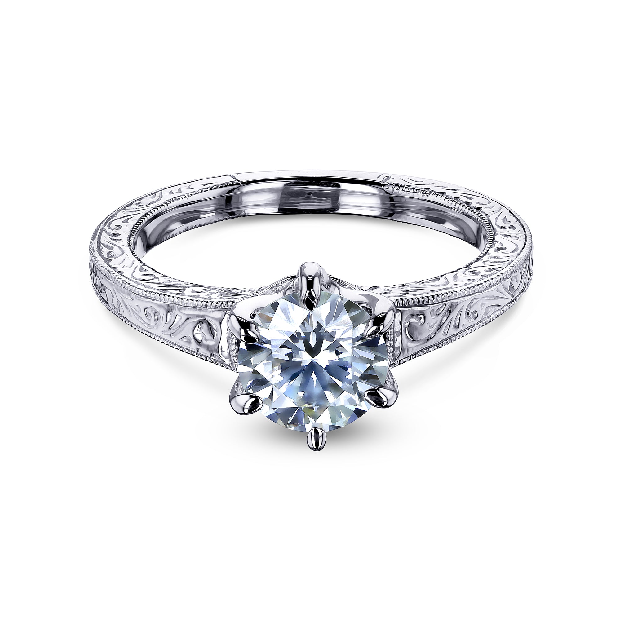 1 Carat Moissanite Natural Solitaire Vintage Patterned Ring