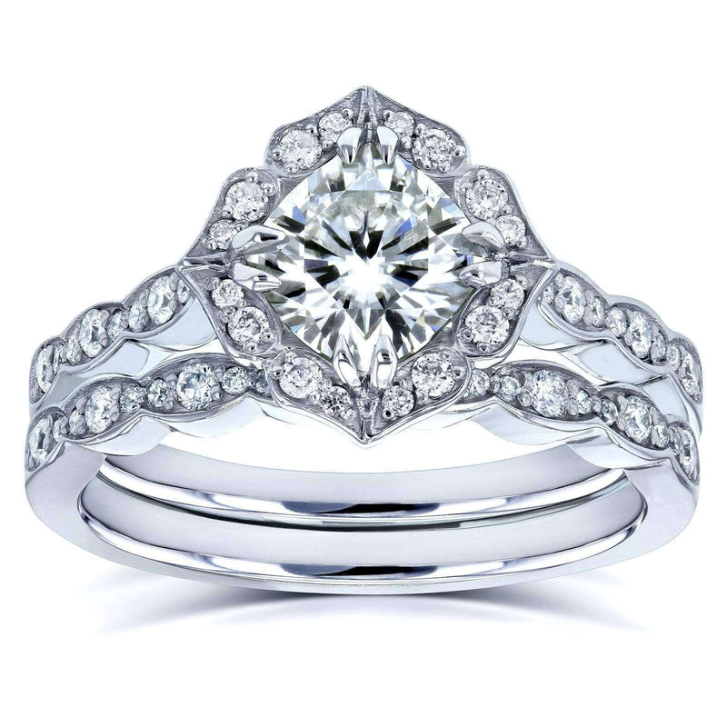 Kobelli Kobelli Moissanite and Diamond Vintage Floral Bridal Rings Set 1 1/2 CTW 14k White Gold