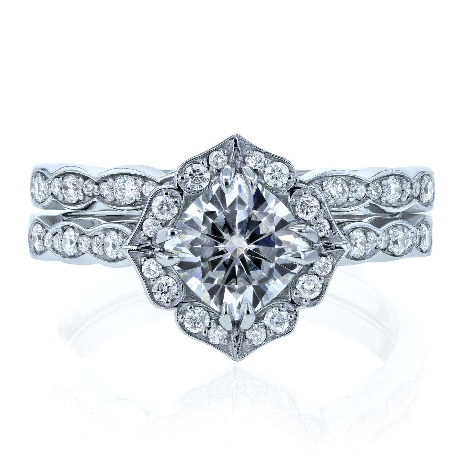 Kobelli Kobelli Moissanite and Diamond Vintage Floral Bridal Rings Set 1 1/2 CTW 14k White Gold