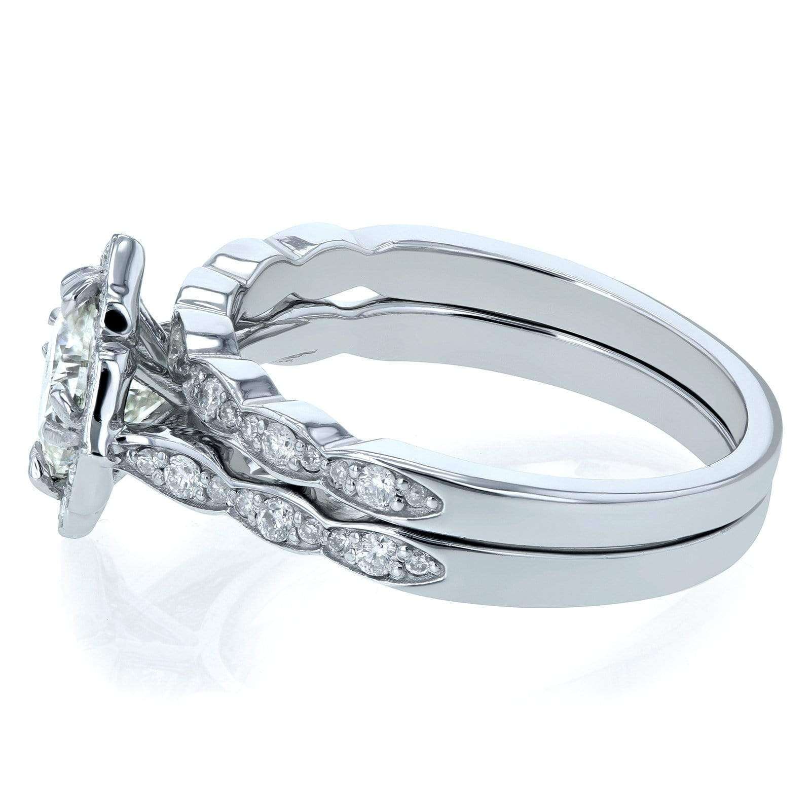 Kobelli Kobelli Moissanite and Diamond Vintage Floral Bridal Rings Set 1 1/2 CTW 14k White Gold