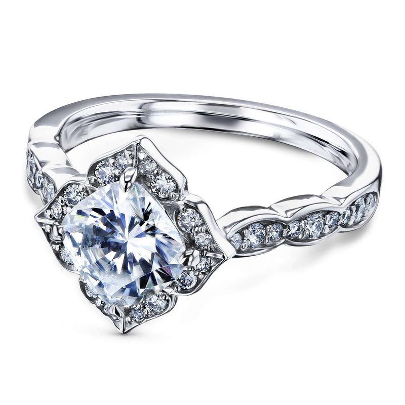 1 Carat Cushion Moissanite Diamond Ring Set Gold Vintage Halo Ring 14K Rose Gold / 4.5