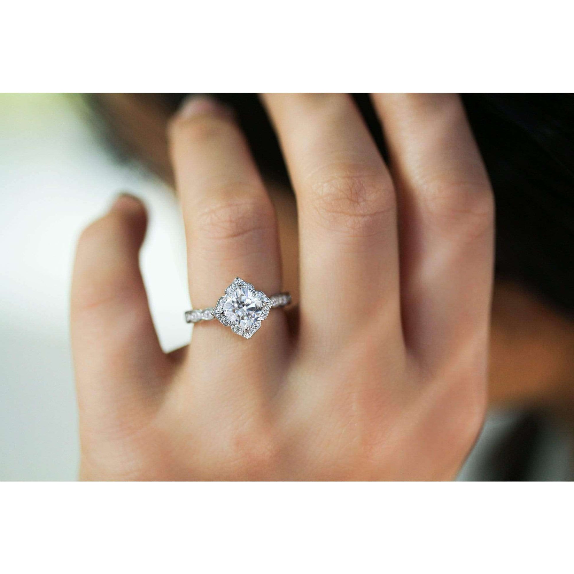 Kobelli Forever One Cushion Moissanite Floral Halo Ring (1 1/3 CTW)