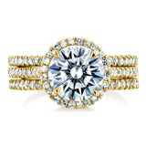 Conjunto de anéis de noiva de 3 peças Kobelli redondo brilhante moissanite e diamante Halo 2 1/2 CTW ouro amarelo 14k