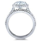 Conjunto de anéis de noiva de 3 peças Kobelli redondo brilhante moissanite e diamante Halo 2 1/2 CTW ouro branco 14k