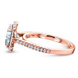 Conjunto de alianças de casamento redondas brilhantes de moissanite e diamante Halo 2 1/3 CTW ouro rosa 14k (DEF/VS, GH/I)