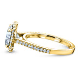Conjunto de alianças de casamento redondas brilhantes de moissanite e diamante Halo 2 1/3 CTW ouro amarelo 14k (DEF/VS, GH/I)