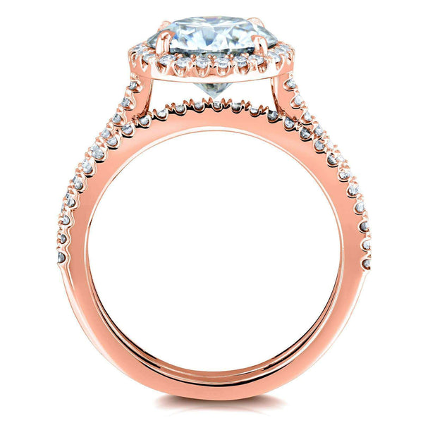 Kobelli Round Brilliant Moissanite and Diamond Halo Bridal Wedding Rings Set 2 1/3 CTW 14k Rose Gold