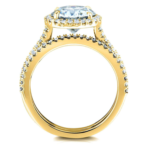 Kobelli Round Brilliant Moissanite and Diamond Halo Bridal Wedding Rings Set 2 1/3 CTW 14k Yellow Gold