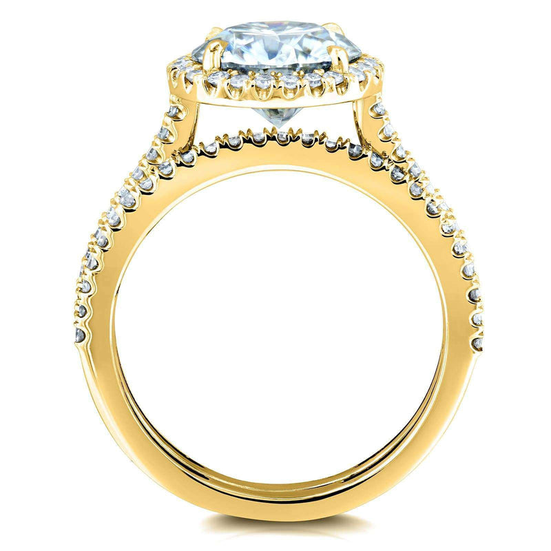 Kobelli Round Brilliant Moissanite and Diamond Halo Bridal Wedding Rings Set 2 1/3 CTW 14k Yellow Gold