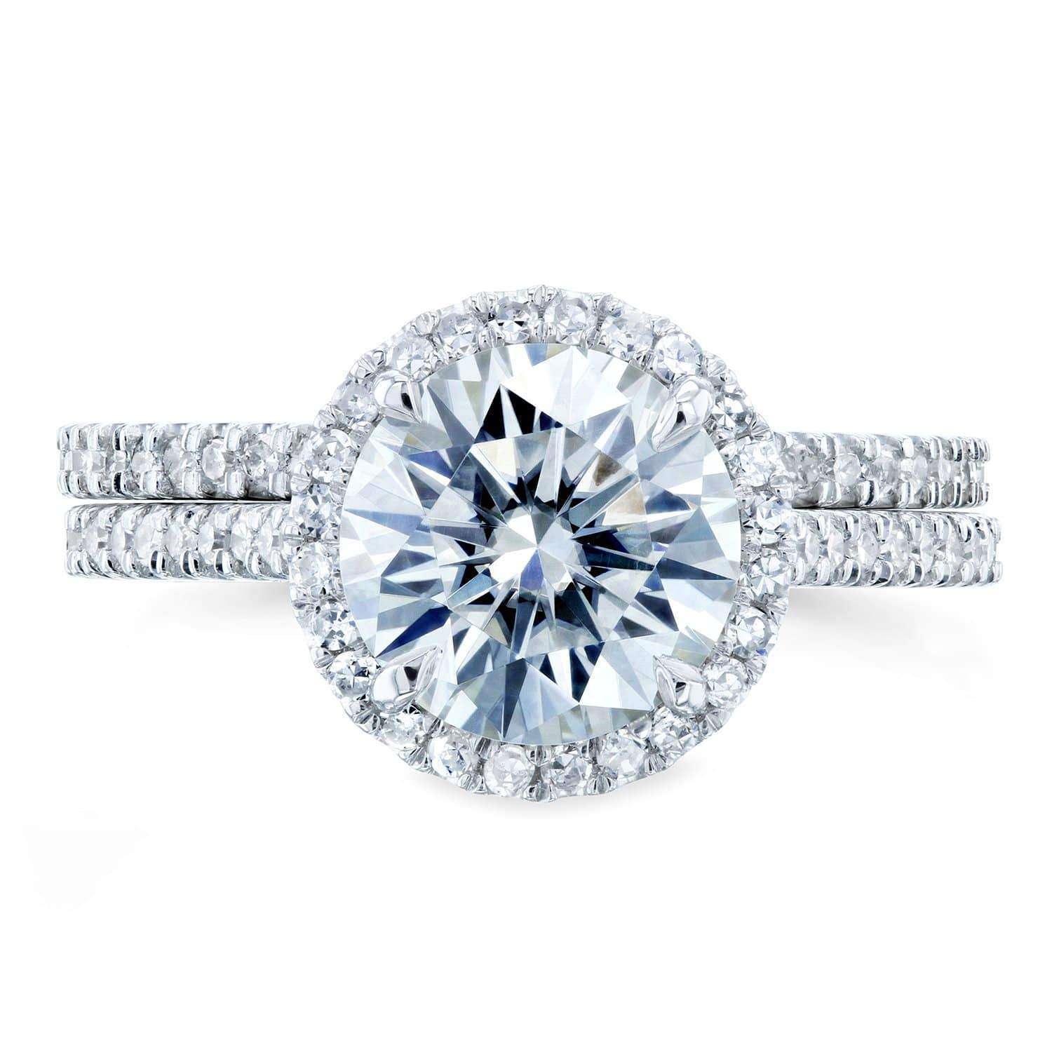 Kobelli Round Brilliant Moissanite and Diamond Halo Bridal Wedding Rings Set 2 1/3 CTW 14k White Gold