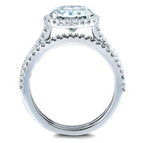 Conjunto de alianças de casamento Kobelli redondas brilhantes de moissanite e diamante Halo 2 1/3 CTW ouro branco 14k