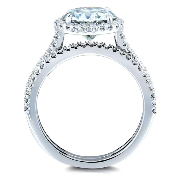 Kobelli Round Brilliant Moissanite and Diamond Halo Bridal Wedding Rings Set 2 1/3 CTW 14k White Gold