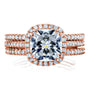 Kobelli Cushion Brilliant Moissanite and Diamond Halo Bridal Wedding Rings Set 2 1/2 CTW 14k Rose Gold