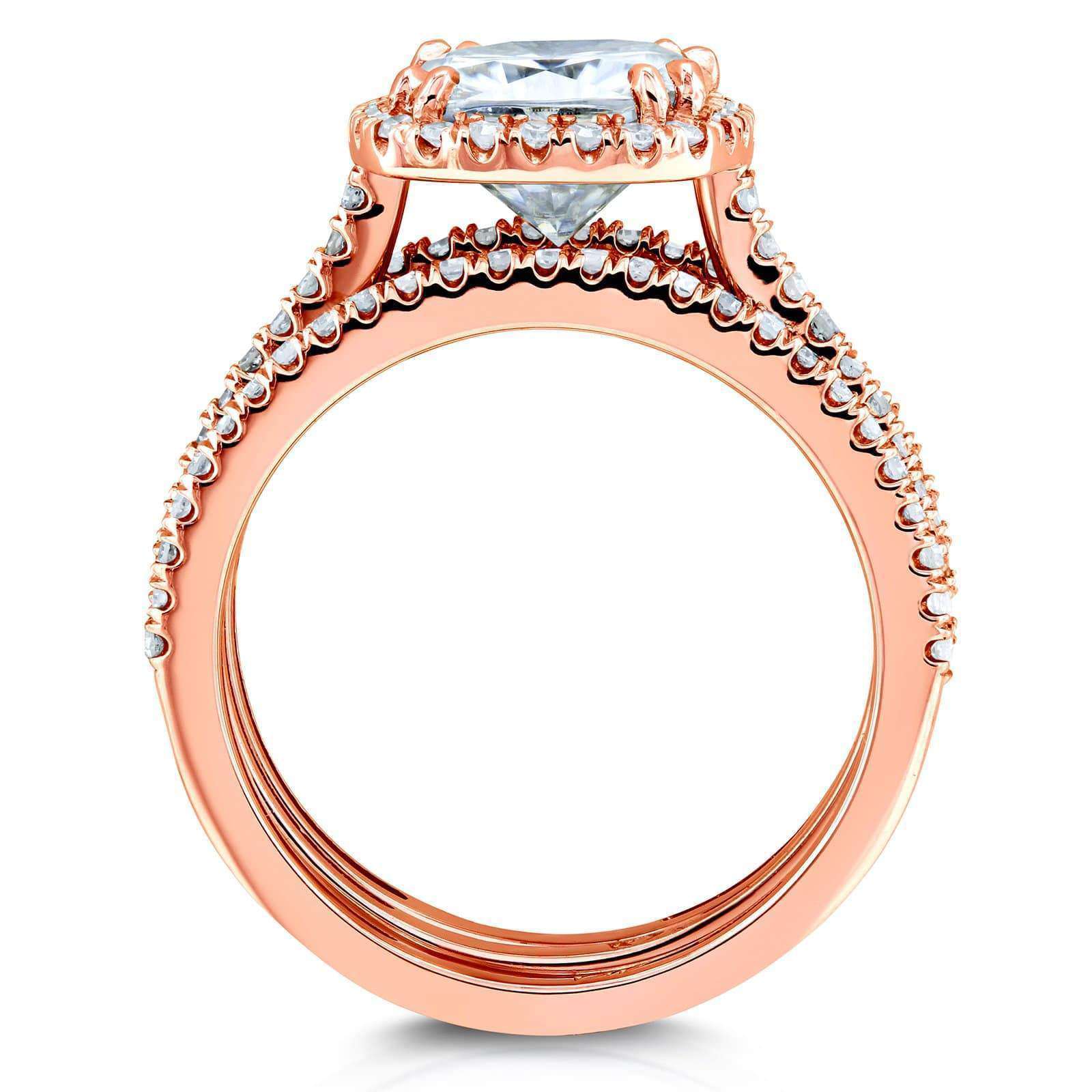 Kobelli Cushion Brilliant Moissanite and Diamond Halo Bridal Wedding Rings Set 2 1/2 CTW 14k Rose Gold