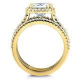 Conjunto de alianças de casamento Kobelli com almofada brilhante de moissanite e diamante Halo 2 1/2 CTW ouro amarelo 14k