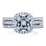 Kobelli Cushion Brilliant Moissanite and Diamond Halo Bridal Wedding Rings Set 2 1/2 CTW 14k White Gold