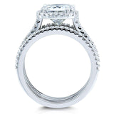 Conjunto de alianças de casamento Kobelli com almofada brilhante de moissanite e diamante Halo 2 1/2 CTW ouro branco 14k